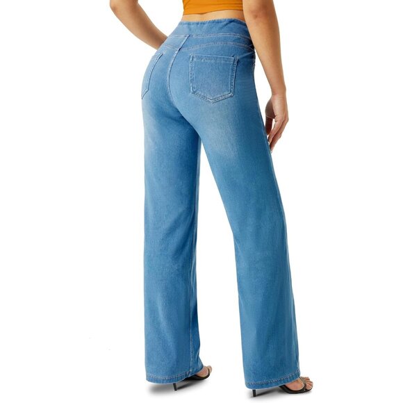 Wide Leg Jeans Women High Waisted Loose Fit Stretch Denim Casual Pants - Picture 2 of 6